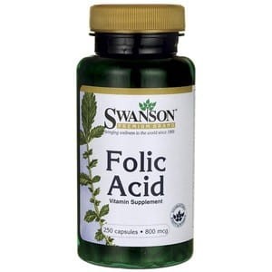 SWANSON Folic Acid 800mcg, 250kaps. - Kwas foliowy