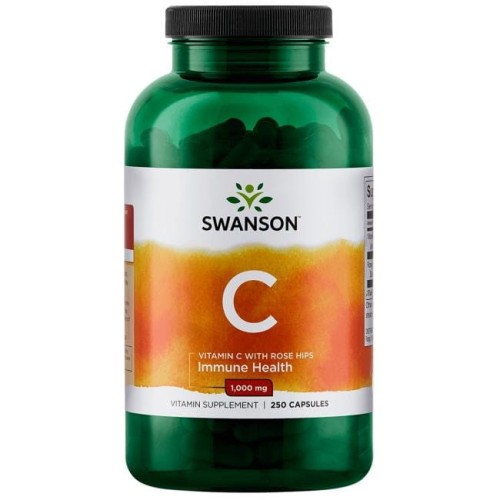 SWANSON Witamina C 1000mg, 250kaps. z dziką różą