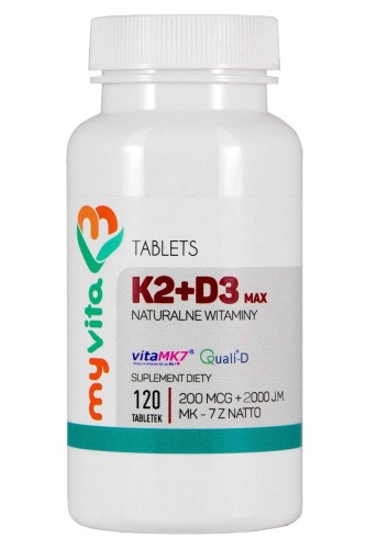 MyVita Witamina K2 MAX 200mcg + D3 2000 IU, 120tabl.