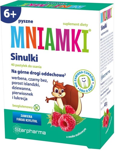 Mniamki Sinulki na górne drogi oddechowe 40 pastylek do ssania o smaku malinowym STARPHARMA