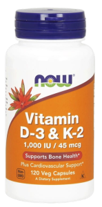 NOW FOODS Witamina D-3 & K-2 MK-4 120kaps. (1000IU/45mcg)