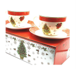FILIŻANKI ŚWIĄTECZNE BOŻE NARODZENIE PORCELANA  ze spodkami 270ml