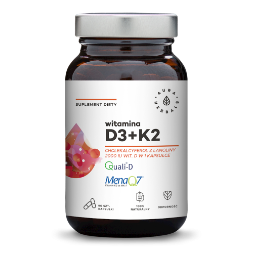 AURA HERBALS Witamina D3 (2000IU) + K2 (100mcg) 90 kaps.