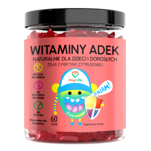 MyVita Żelki Witaminy ADEK 60 sztuk (dzieci i dorośli) - naturalne żelki z pektyny cytrusowej