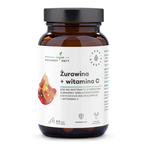 AURA HERBALS Żurawina 800mg + witamina C 60 veg. kaps.