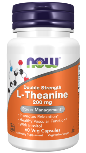 NOW FOODS L-Theanine + Inositol 200mg, 60kaps. - L-Teanina + Inozytol