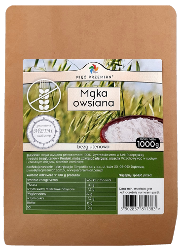 PIĘĆ PRZEMIAN Mąka owsiana bezglutenowa pełnoziarnista 1000g