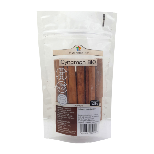 PIĘĆ PRZEMIAN Cynamon cejloński bezglutenowy BIO w laskach 45g