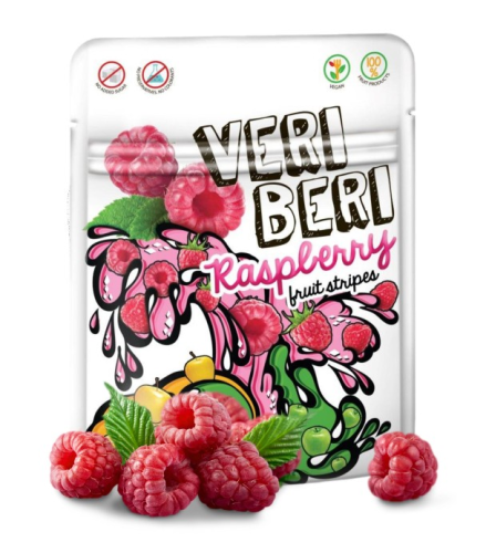 VERI BERI Żelki paski malinowe bez dodatku cukru bezglutenowe 50g