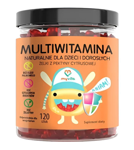 MyVita Żelki Multiwitamina 120 sztuk (dzieci i dorośli) - naturalne żelki z pektyny cytrusowej