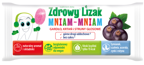 Zdrowy lizak Mniam-Mniam bez cukru gardło, krtań, struny głosowe o smaku czarnej porzeczki 1 szt. STARPHARMA