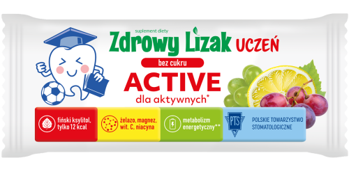 Zdrowy lizak Uczeń bez cukru Active dla aktywnych winogrono-cytryna 1 szt. STARPHARMA